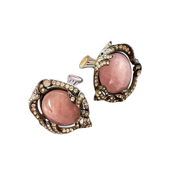 Rose Quartz Antique & Bling Clip On Earrings - Picture 2 of 5